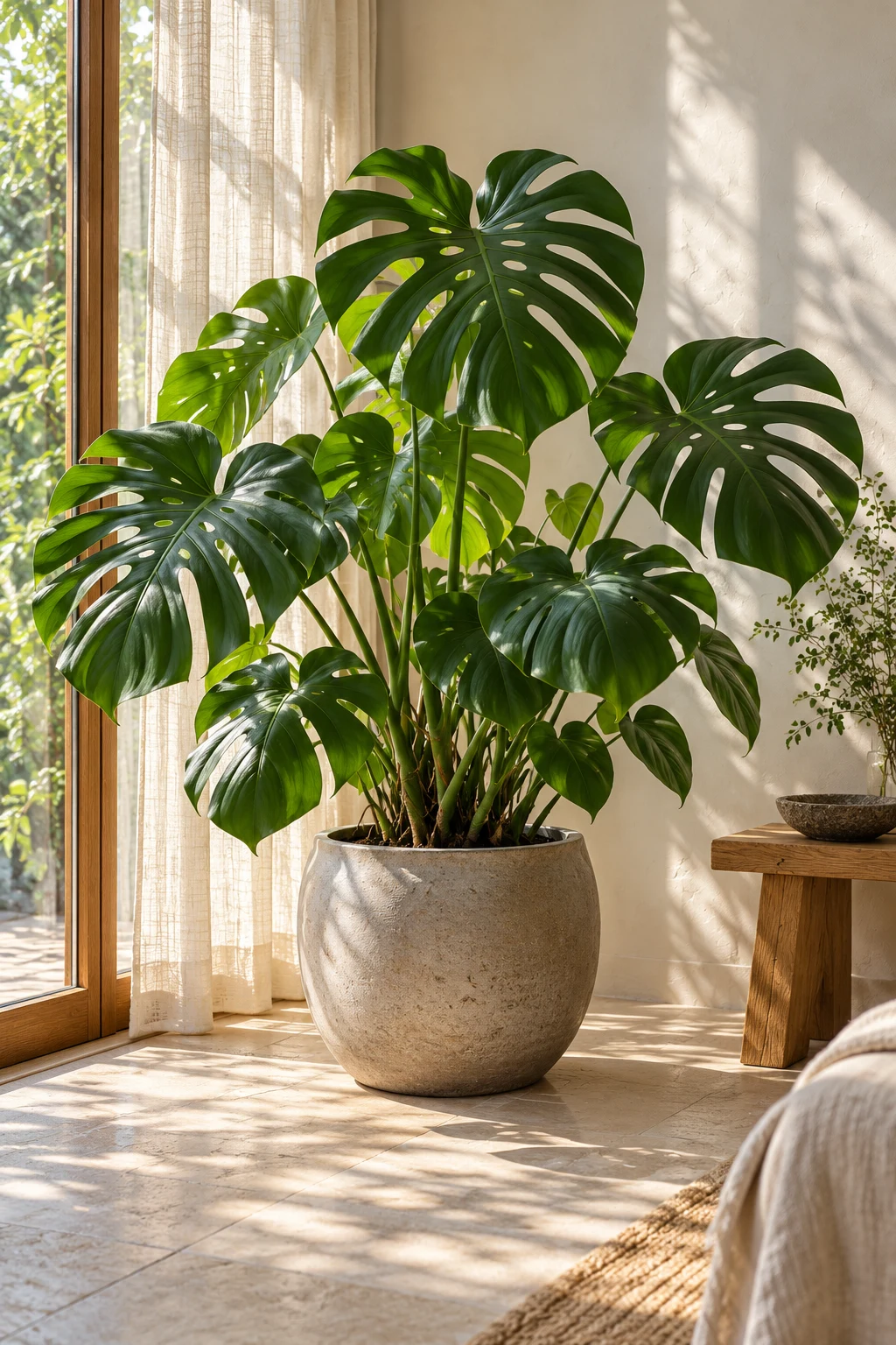 朝のやわらかな光が入る部屋で、モンステラと暮らす風景